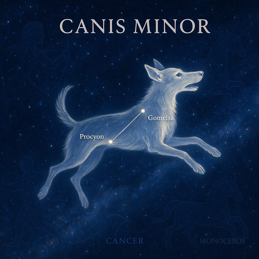 canis minor seo Celestial map of the Canis Minor constellation featuring Procyon and Gomeisa.